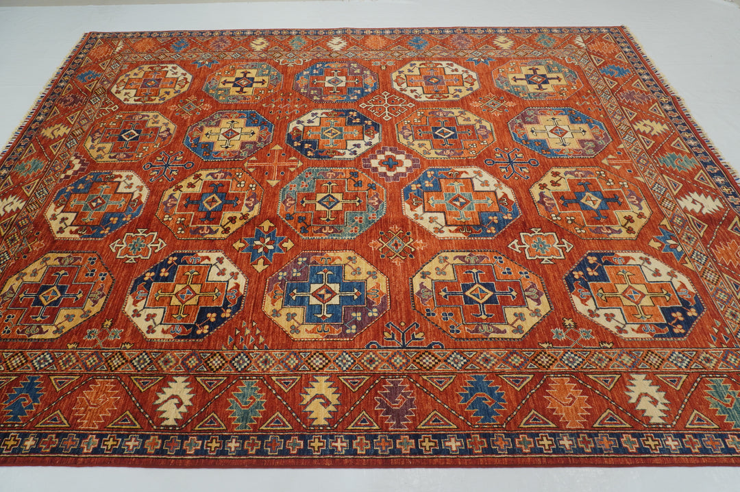 8x10 Red Ersari Natural colors Afghan hand knotted Geometric Oriental Rug - Yildiz Rugs