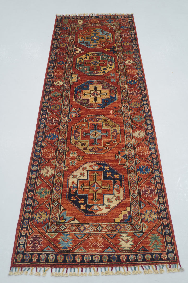 8 ft Red Ersari Turkmen Afghan Hand knotted Oriental Runner Rug - Yildiz Rugs