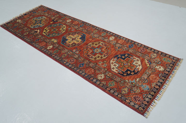 8 ft Red Ersari Turkmen Afghan Hand knotted Oriental Runner Rug - Yildiz Rugs