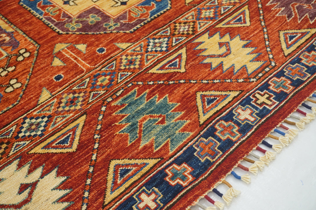 8x10 Red Ersari Natural colors Afghan hand knotted Geometric Oriental Rug - Yildiz Rugs