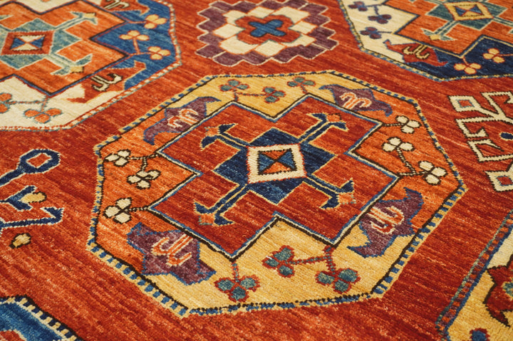 8x10 Red Ersari Natural colors Afghan hand knotted Geometric Oriental Rug - Yildiz Rugs