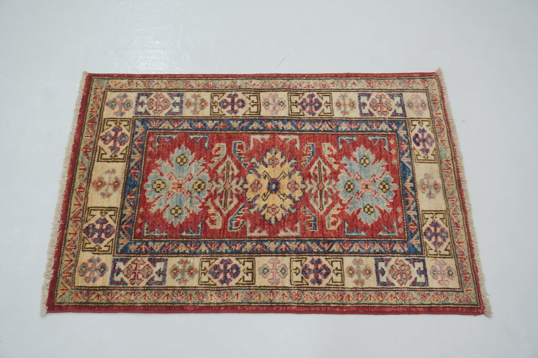 Red 2x3 Kazak Afghan Hand knotted Accent Rug - Yildiz Rugs