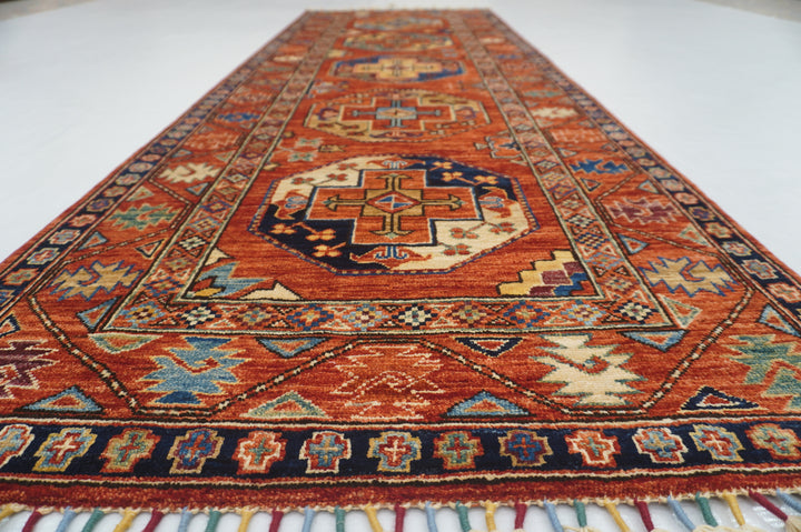 8 ft Red Ersari Turkmen Afghan Hand knotted Oriental Runner Rug - Yildiz Rugs