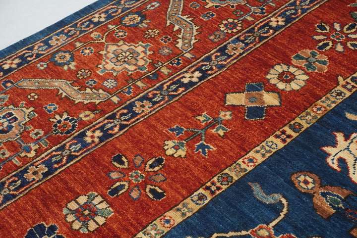 9x12 Blue Red Serapi Afghan Hand knotted Medallion Rug