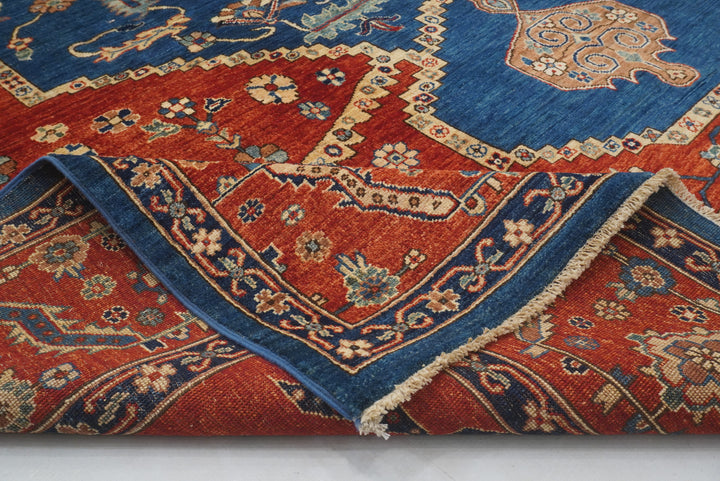 9x12 Blue Red Serapi Afghan Hand knotted Medallion Rug