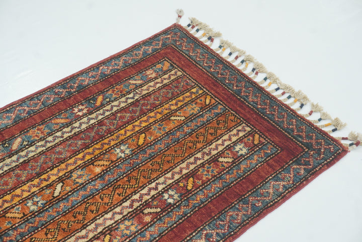2x5 Red Shaal Turkish Hand knotted Wool Runner Rug - Yildiz Rugs