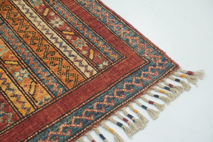 2x5 Red Shaal Turkish Hand knotted Wool Runner Rug - Yildiz Rugs