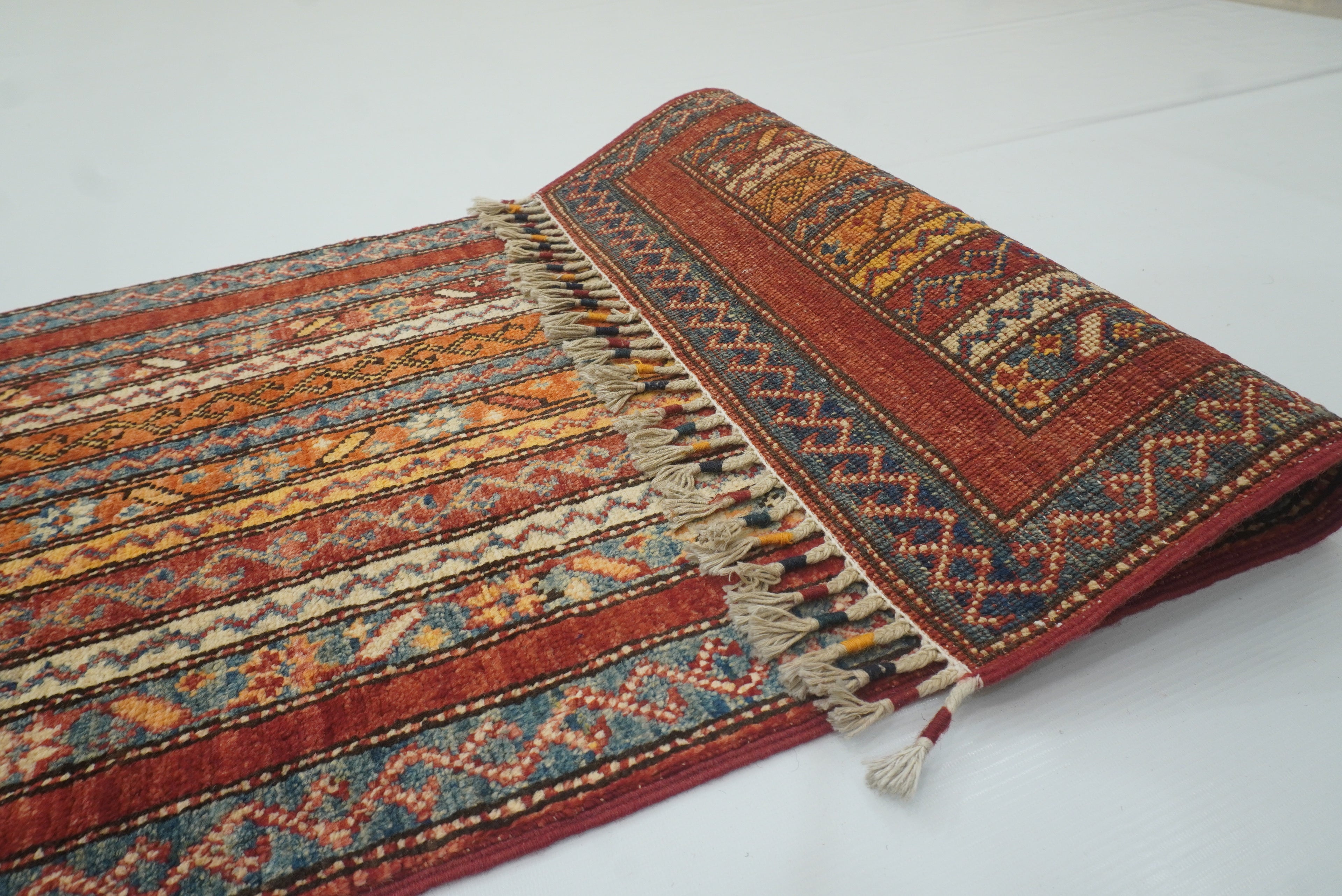 2x5 Red Shaal Turkish Hand knotted Wool Runner Rug - Yildiz Rugs