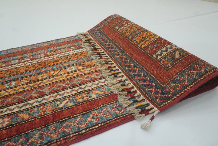 2x5 Red Shaal Turkish Hand knotted Wool Runner Rug - Yildiz Rugs