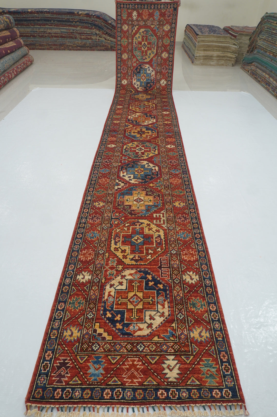 18 ft Red Ersari Turkmen Tekke Oriental Afghan Hand knotted Long Runner Rug - Yildiz Rugs