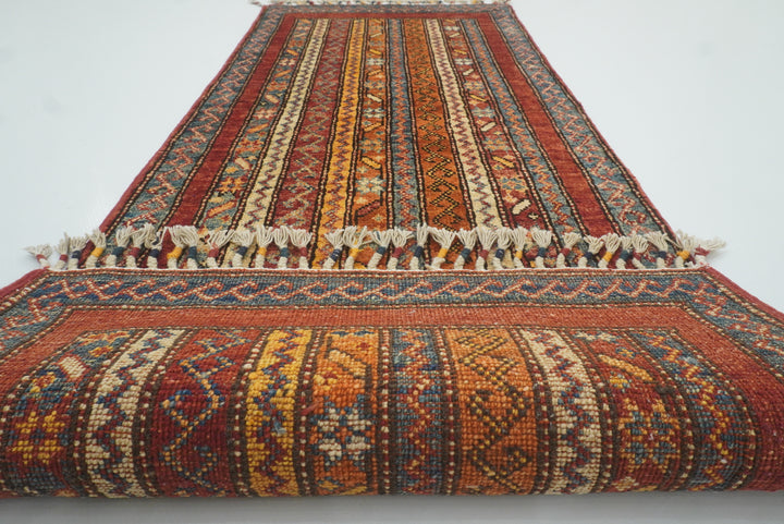 2x5 Red Shaal Turkish Hand knotted Wool Runner Rug - Yildiz Rugs