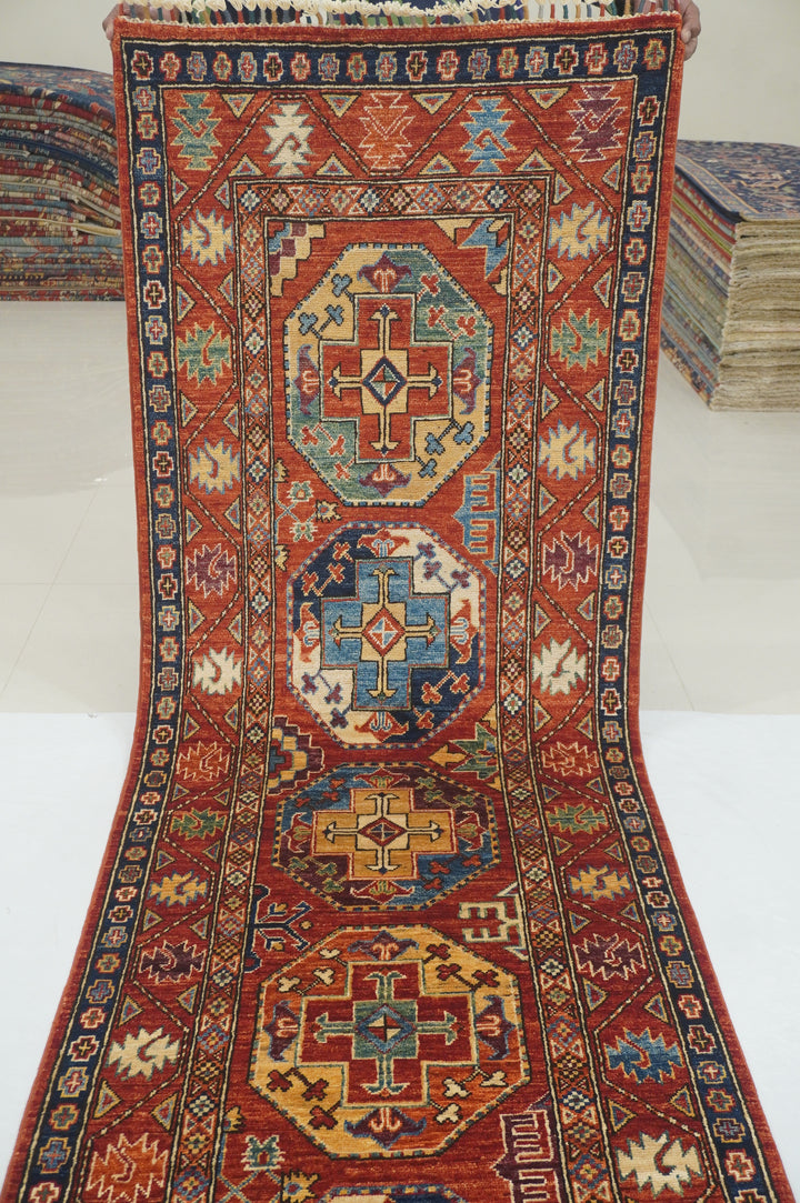 18 ft Red Ersari Turkmen Tekke Oriental Afghan Hand knotted Long Runner Rug - Yildiz Rugs