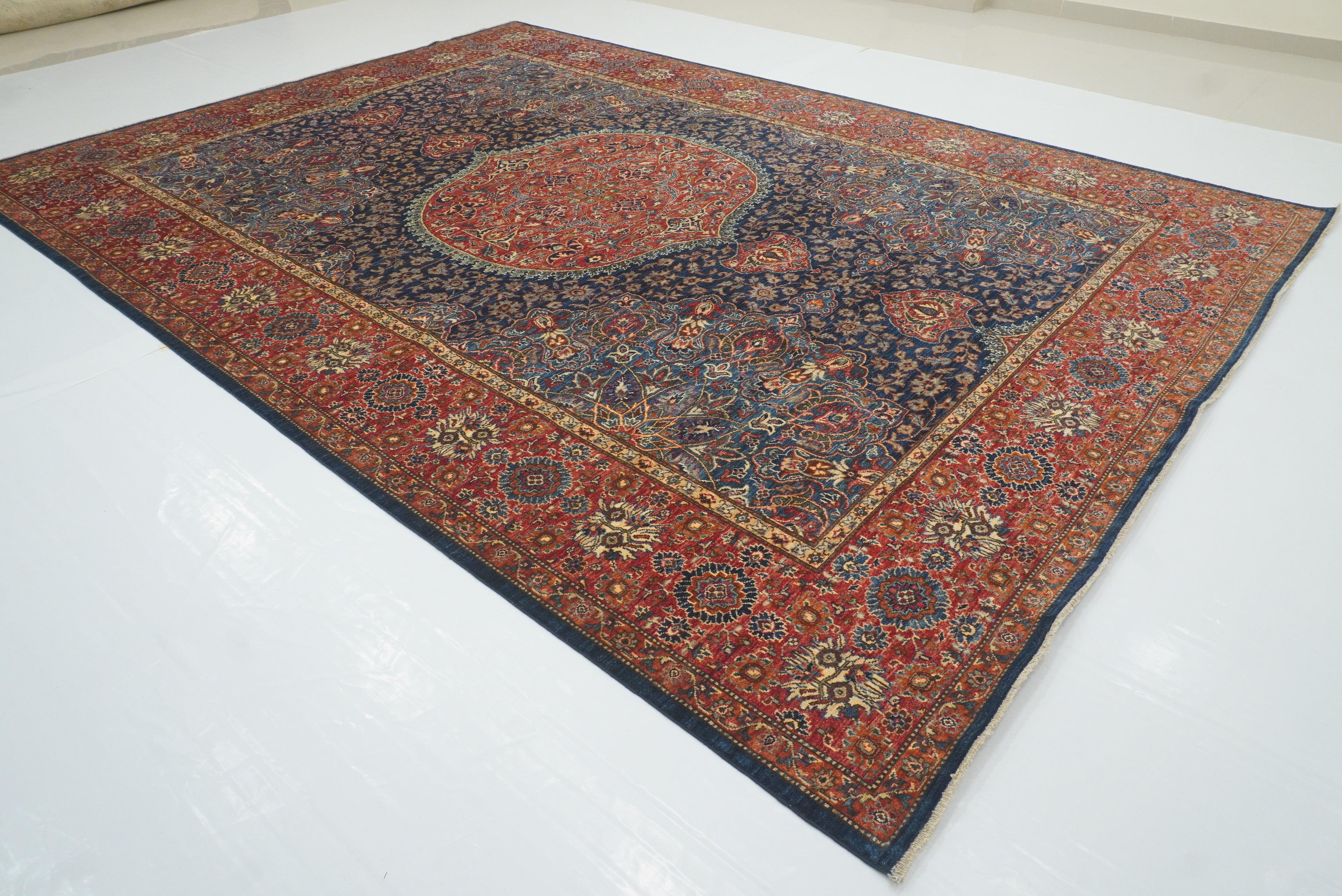 10x14 Navy Blue Hereke Hand Knotted Oriental Rug - Yildiz Rugs