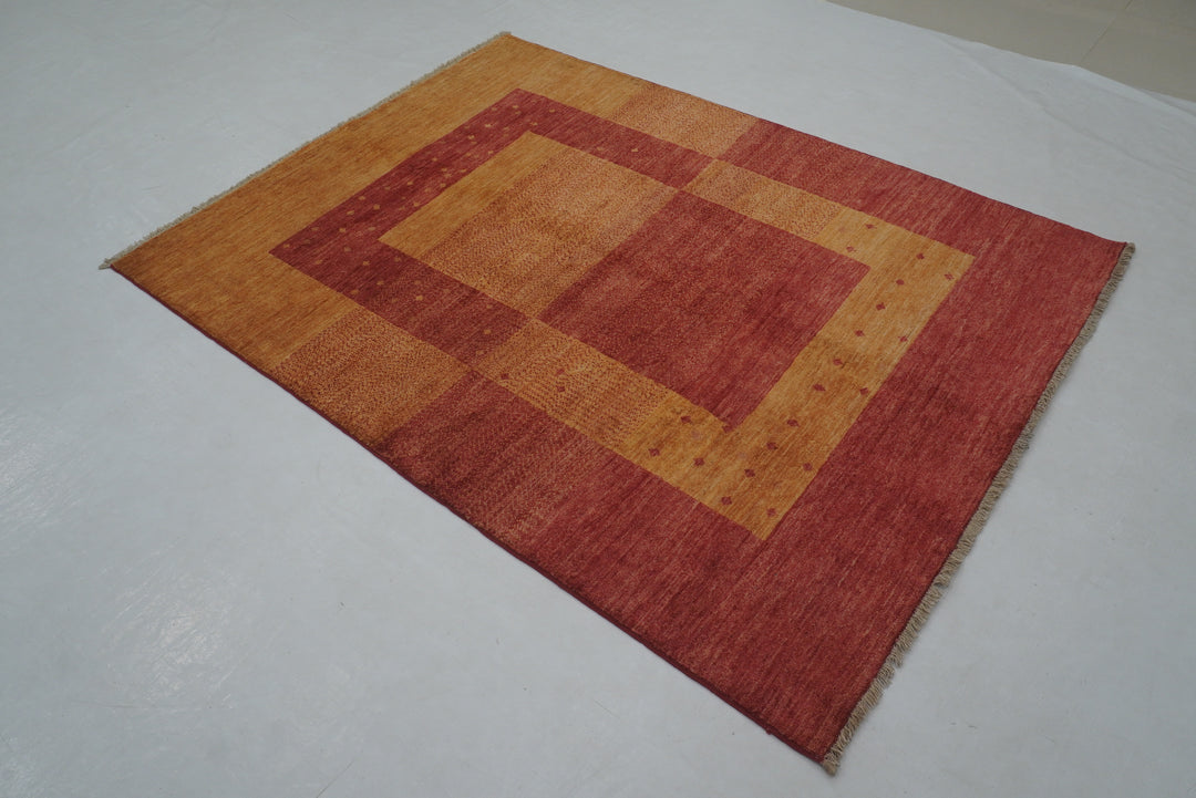 5x6 Orange Red Gabbeh Afghan Hand Knotted Rug