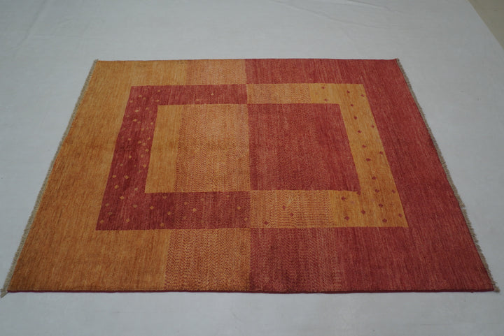 5x6 Orange Red Gabbeh Afghan Hand Knotted Rug