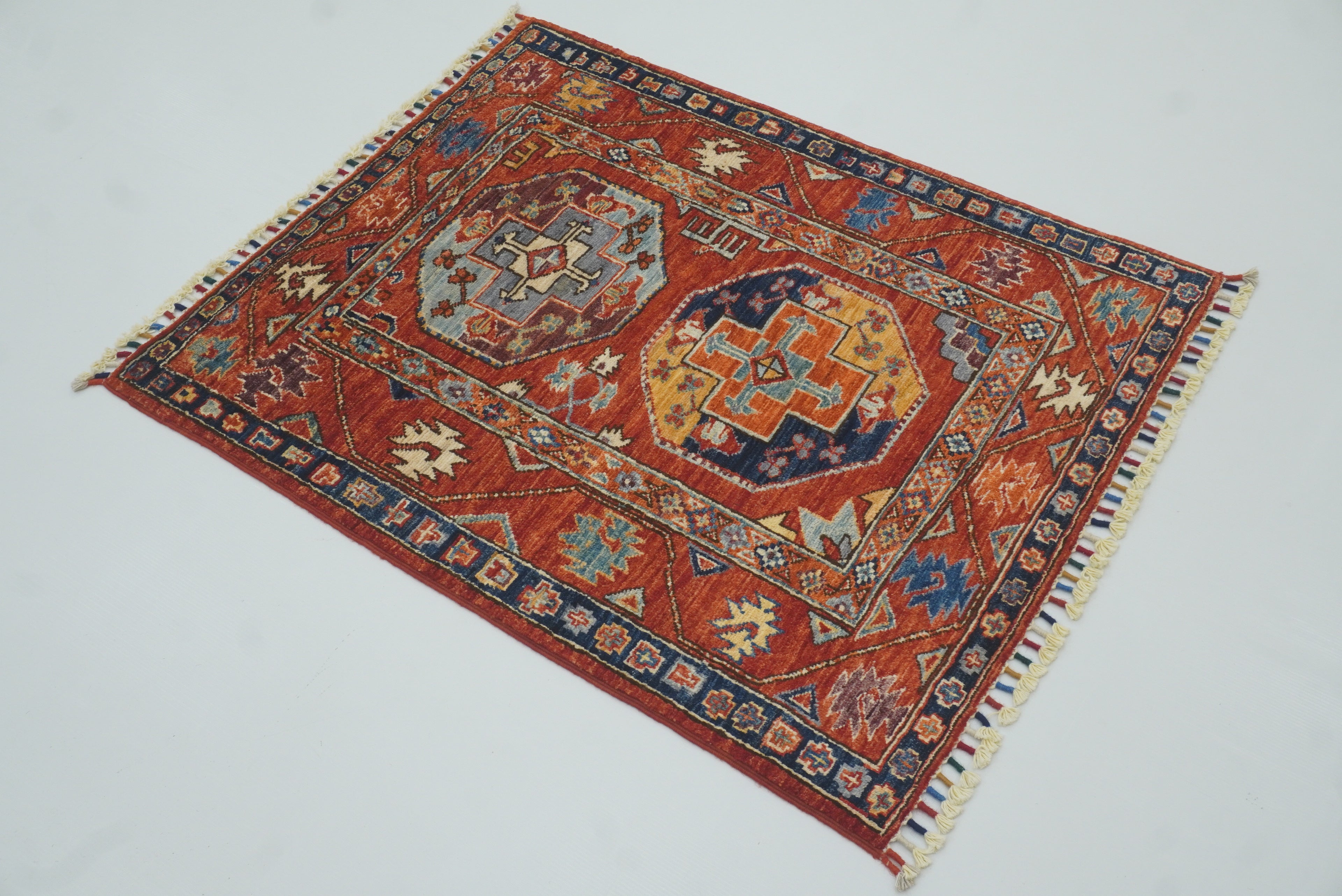 3x3 Red Ersari Hand Knotted Afghan Square Rug - Yildiz Rugs