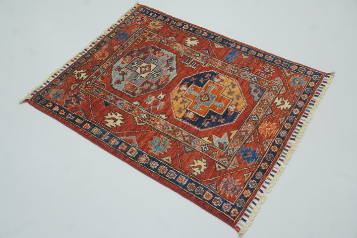 3x3 Red Ersari Hand Knotted Afghan Square Rug - Yildiz Rugs