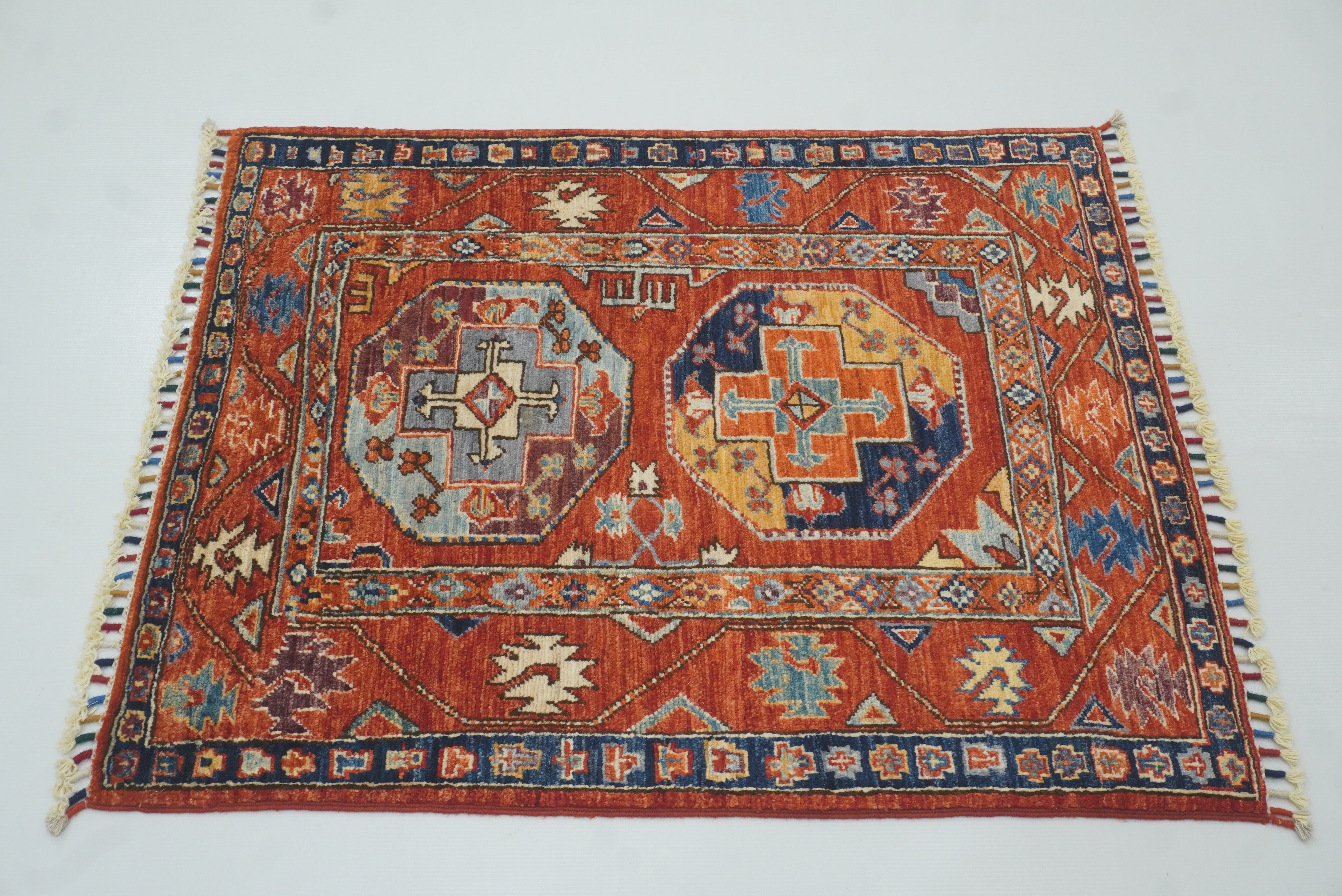 3x3 Red Ersari Hand Knotted Afghan Square Rug - Yildiz Rugs