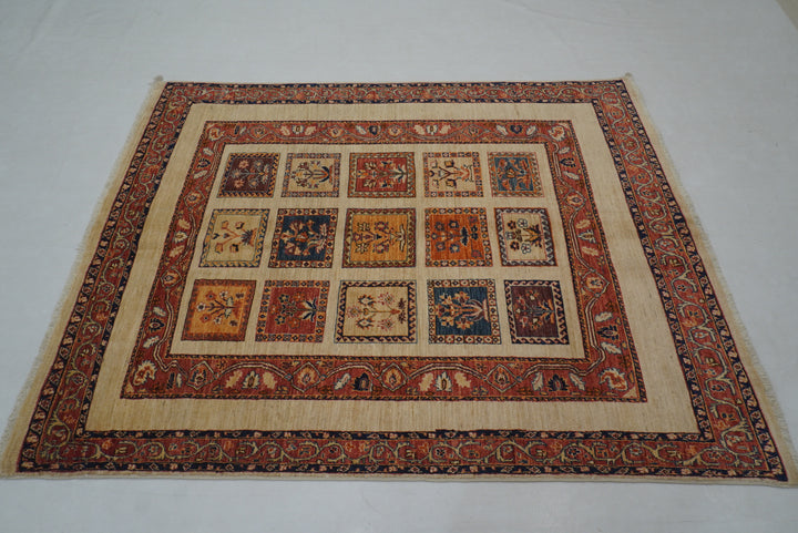 5x6 Beige Bakhtiari Afghan Hand Knotted Oriental Rug