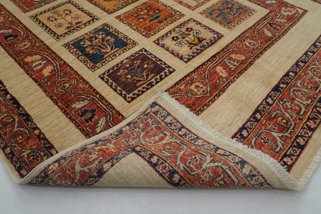 5x6 Beige Bakhtiari Afghan Hand Knotted Oriental Rug