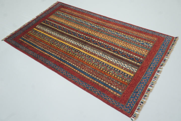 3'5"x5'10" Red Shawl Hand Knotted Tribal Wool Rug - Yildiz Rugs