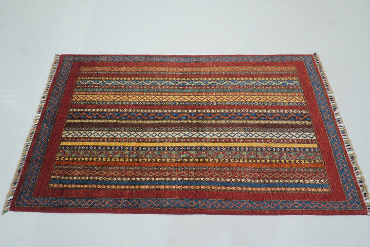 3'5"x5'10" Red Shawl Hand Knotted Tribal Wool Rug - Yildiz Rugs