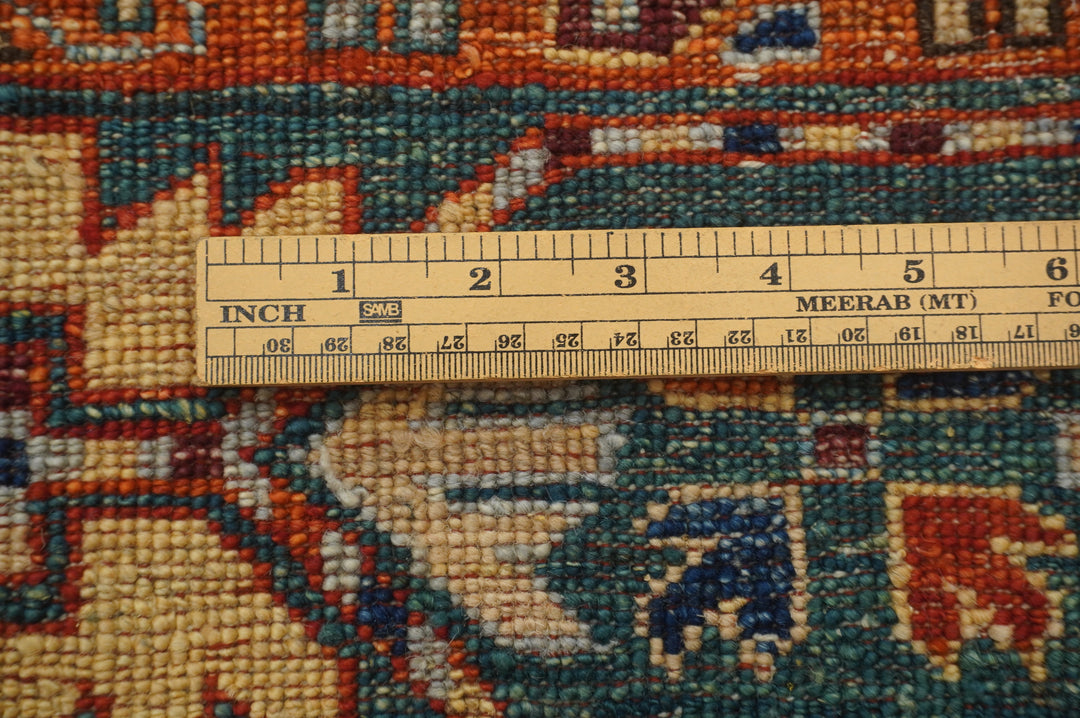 6x9 Green Eagle Kazak Tribal Afghan Hand knotted Geometric Rug