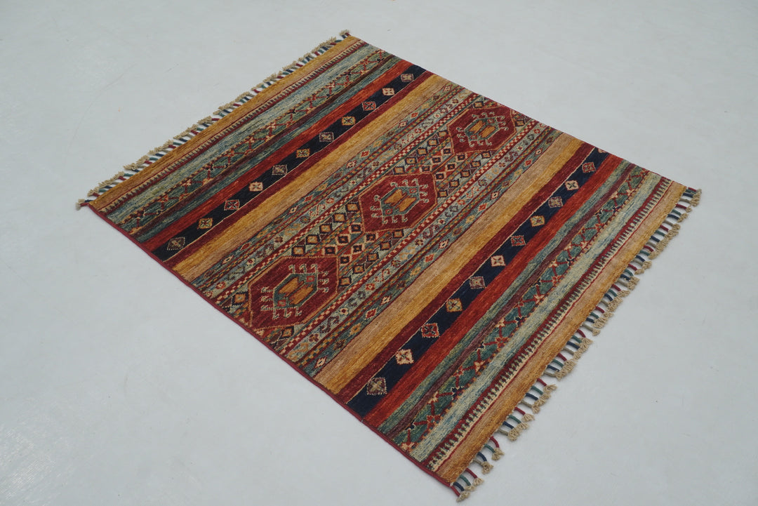 3x3 Multicolor Tribal Afghan Hand Knotted Square Rug