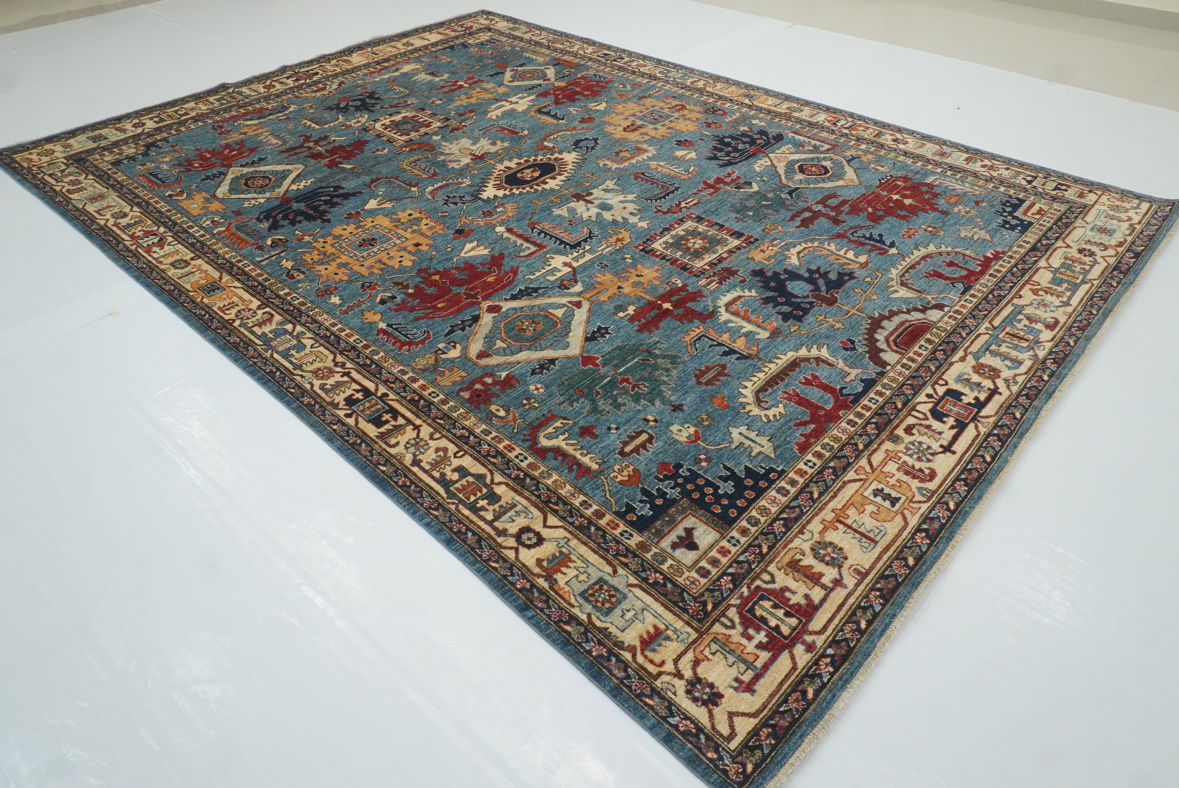 9x12 Blue Heriz Hand Knotted Afghan Oriental Rug - Yildiz Rugs