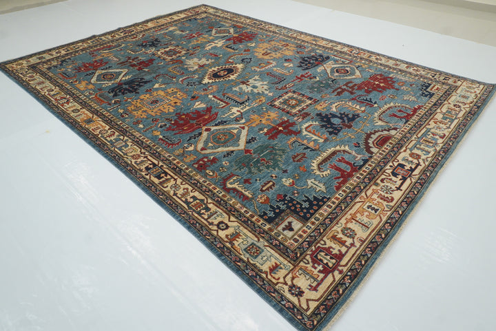 9x12 Blue Heriz Hand Knotted Afghan Oriental Rug - Yildiz Rugs