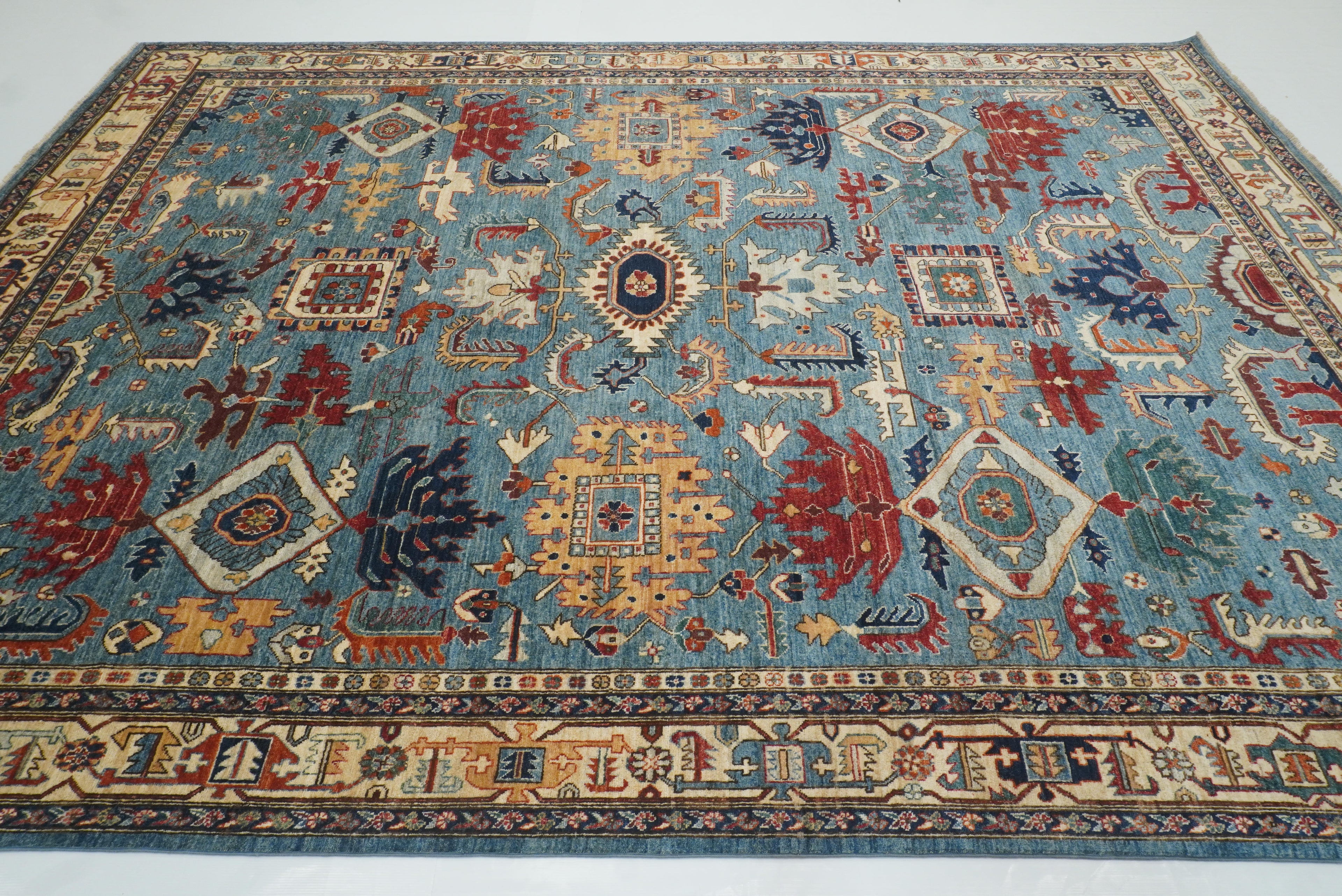 9x12 Blue Heriz Hand Knotted Afghan Oriental Rug - Yildiz Rugs