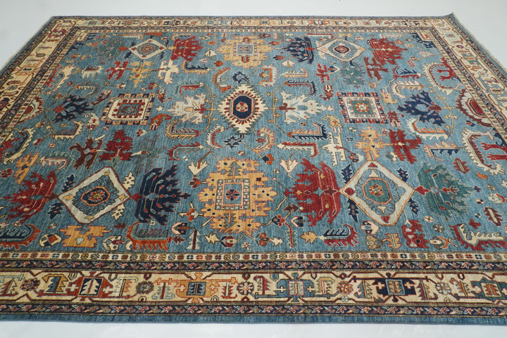 9x12 Blue Heriz Hand Knotted Afghan Oriental Rug - Yildiz Rugs