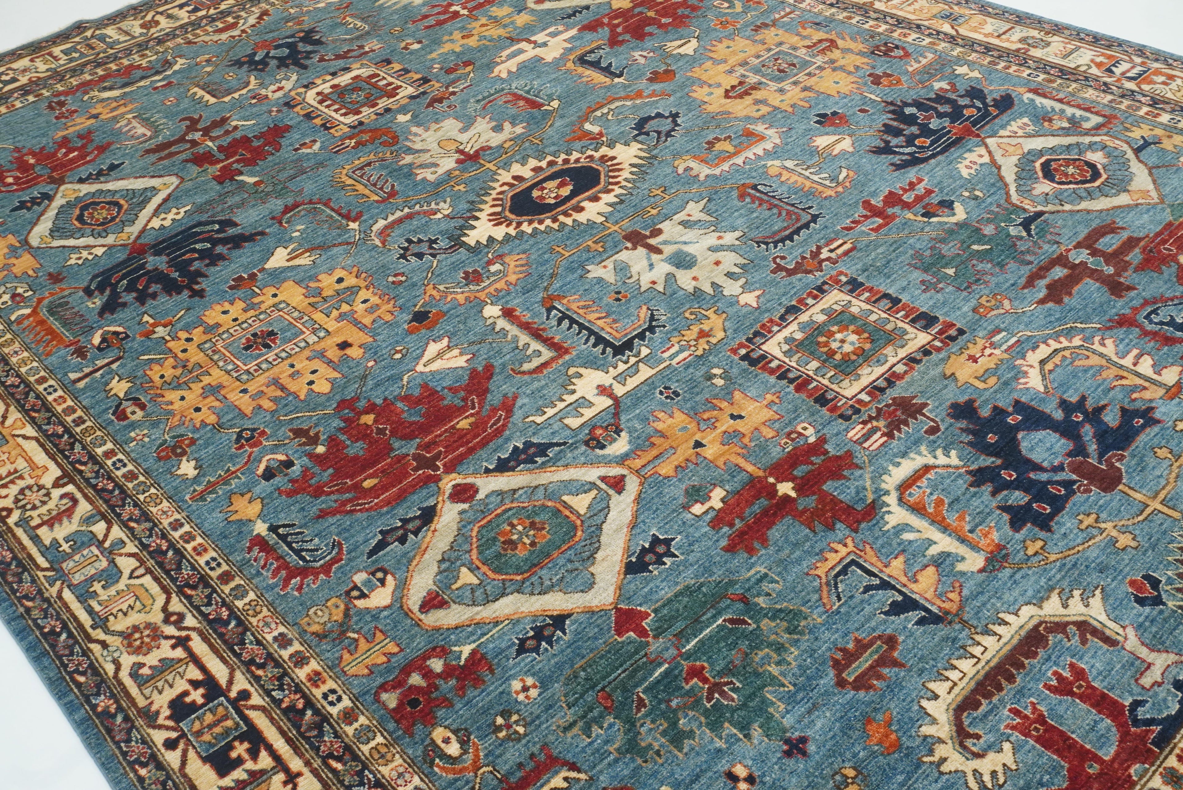 9x12 Blue Heriz Hand Knotted Afghan Oriental Rug - Yildiz Rugs