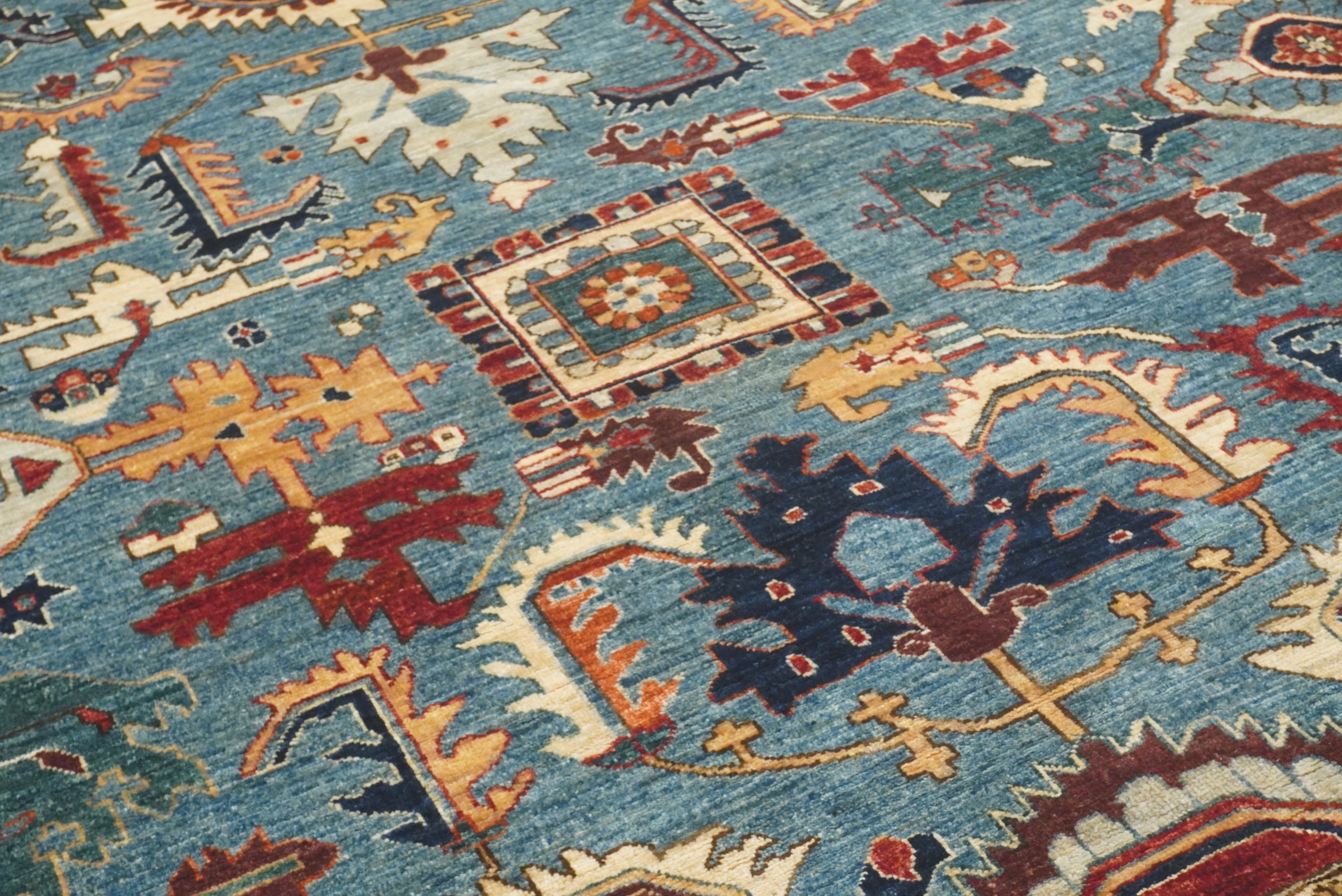 9x12 Blue Heriz Hand Knotted Afghan Oriental Rug - Yildiz Rugs