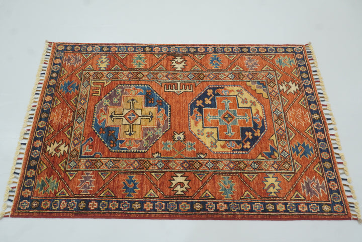 3x4 Red Ersari Hand Knotted Afghan Oriental Rug - Yildiz Rugs