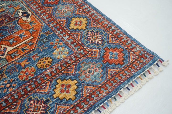 5x7 Blue Ersari Turkmen Afghan hand knotted Tribal Rug - Yildiz Rugs