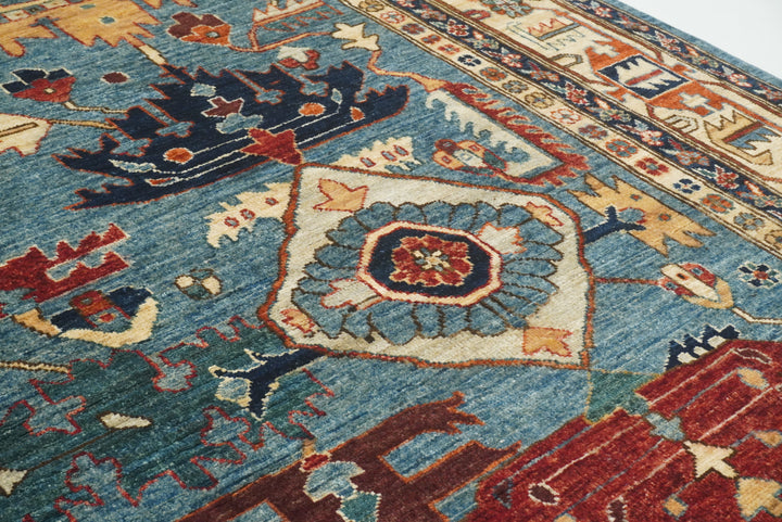 9x12 Blue Heriz Hand Knotted Afghan Oriental Rug - Yildiz Rugs