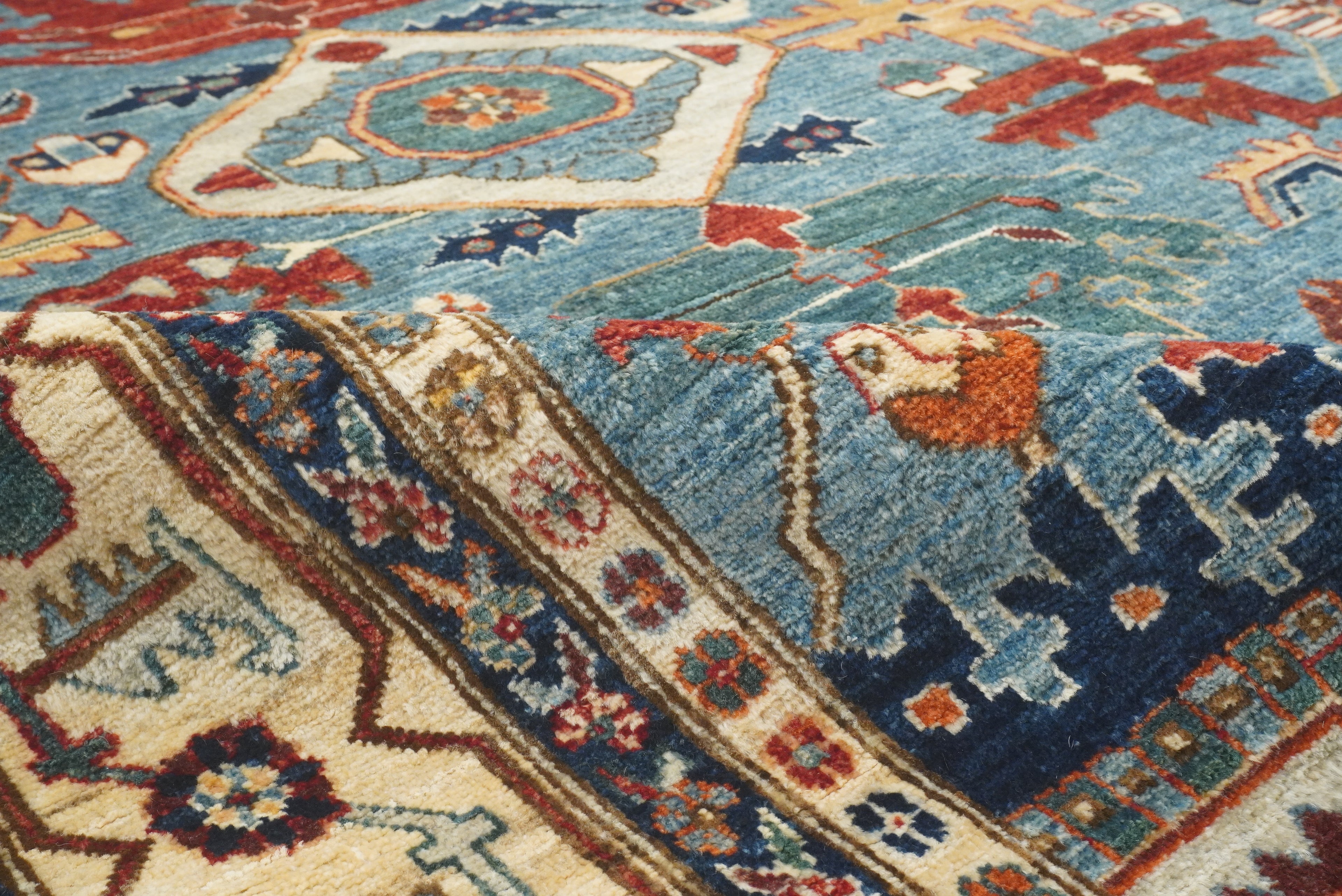 9x12 Blue Heriz Hand Knotted Afghan Oriental Rug - Yildiz Rugs