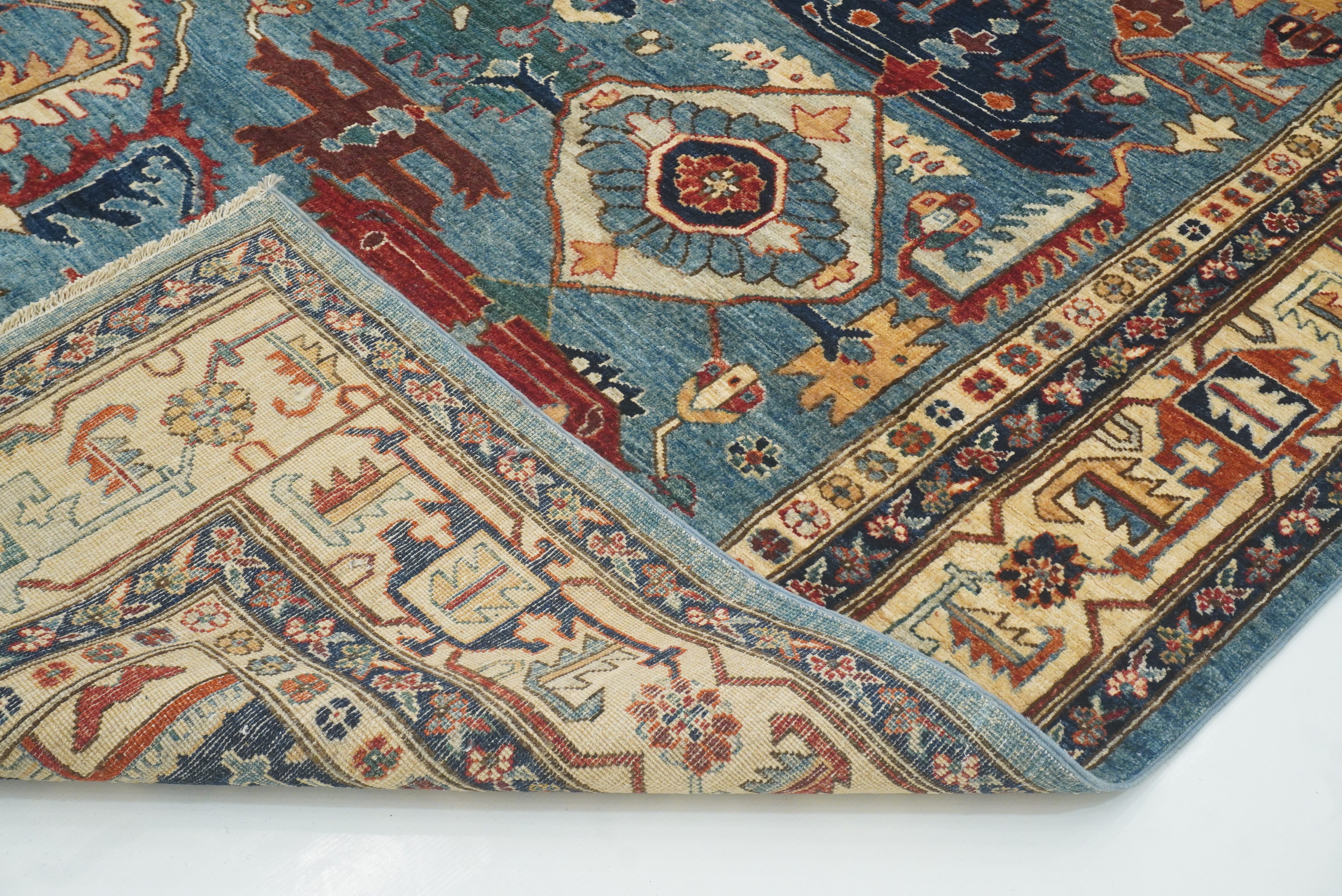 9x12 Blue Heriz Hand Knotted Afghan Oriental Rug - Yildiz Rugs