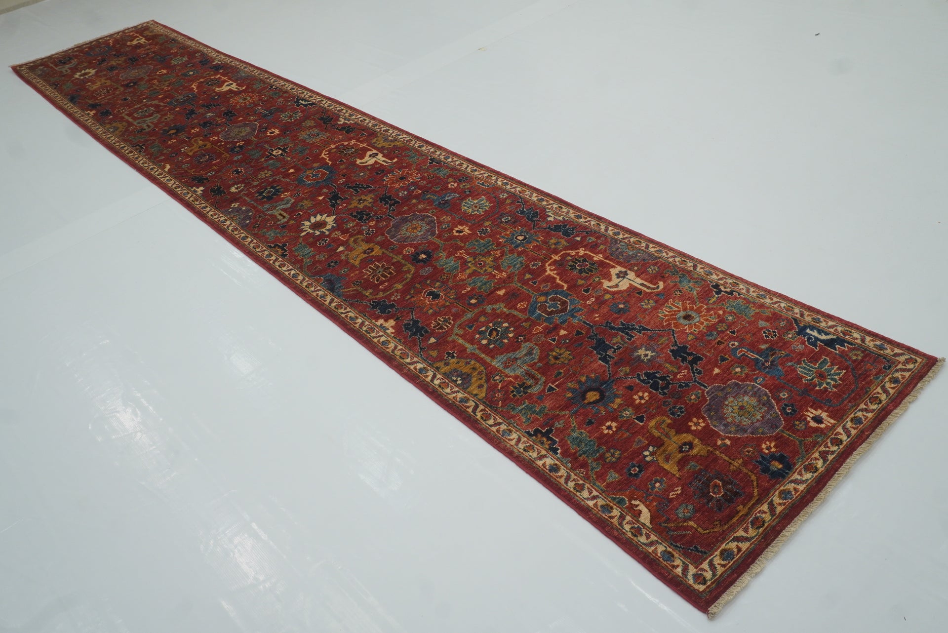 14 ft Red Bidjar Afghan Hand-Knotted Wool Runner Rug - Yildiz Rugs