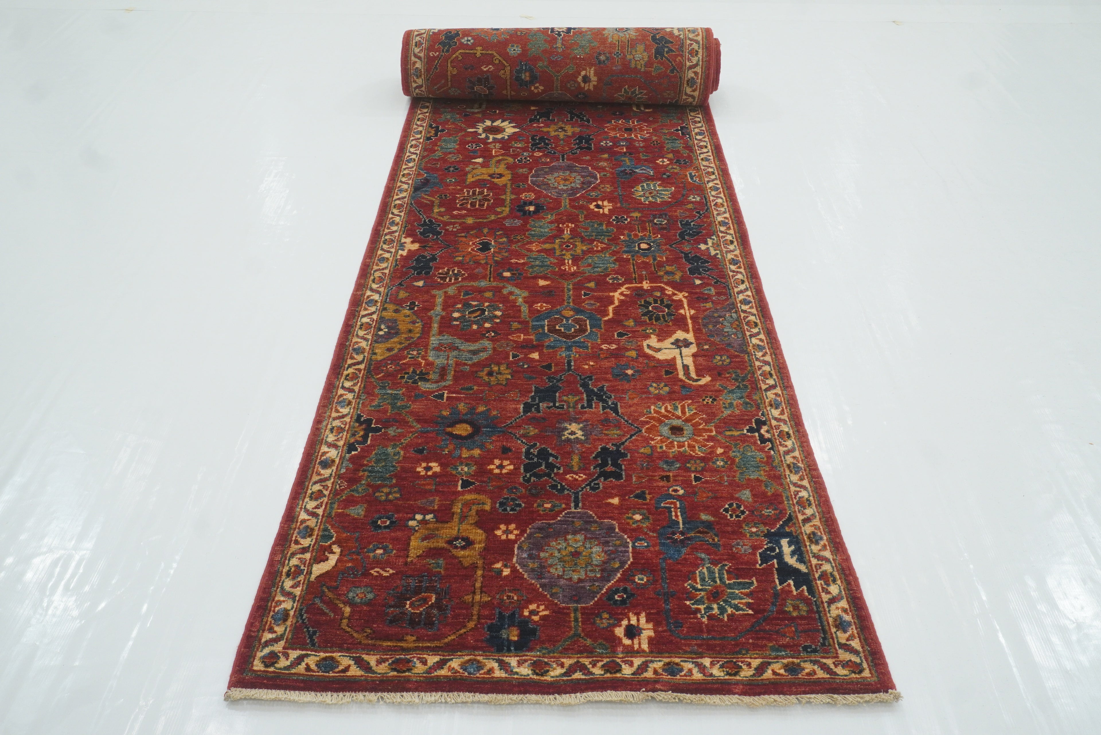 14 ft Red Bidjar Afghan Hand-Knotted Wool Runner Rug - Yildiz Rugs
