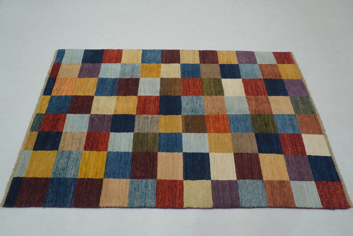 4x6 Checkered Gabbeh Multicolor Afghan Hand knotted Rug