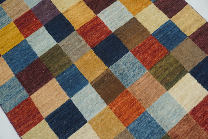 4x6 Checkered Gabbeh Multicolor Afghan Hand knotted Rug