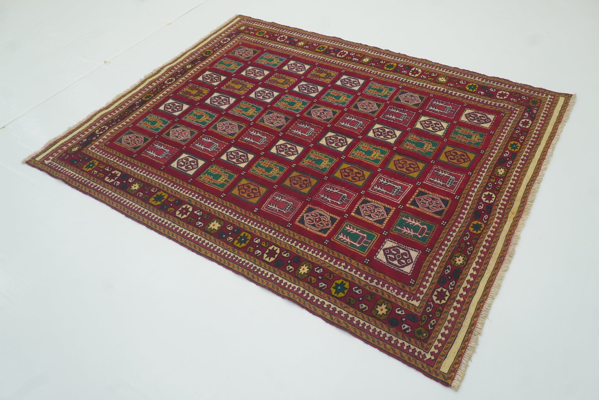 5x6 Red Vintage Afghan Handmade Wool Kilim Rug