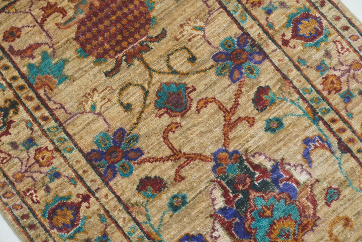 2x3 Beige Afghan Waziri Floral Hand Knotted Rug - Yildiz Rugs