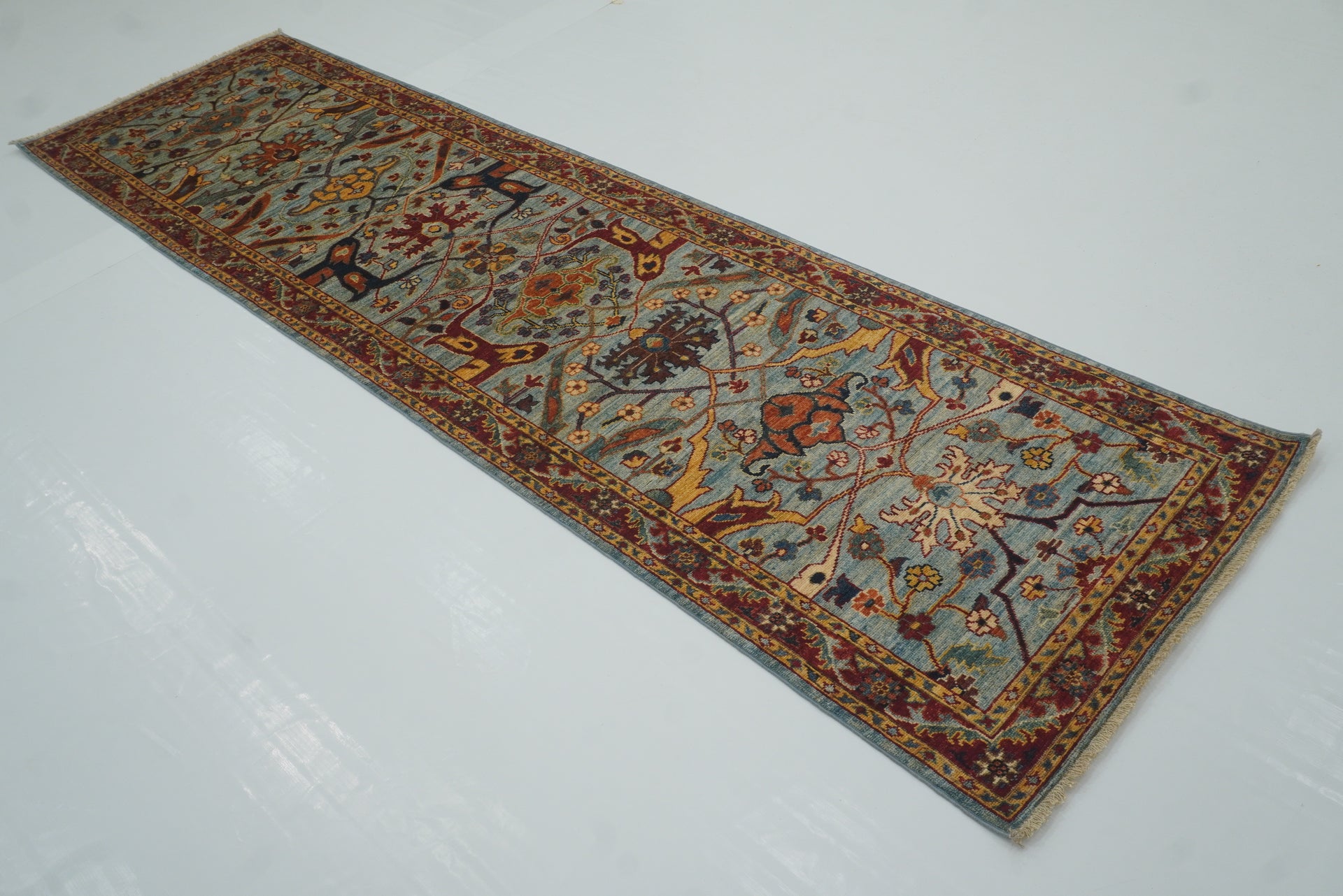 10 ft Blue Bidjar Afghan Hand-Knotted Oriental Runner Rug - Yildiz Rugs