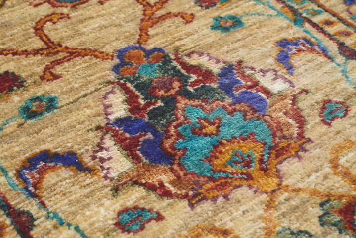 2x3 Beige Afghan Waziri Floral Hand Knotted Rug - Yildiz Rugs