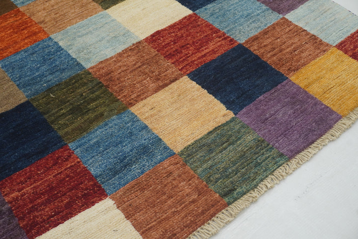 4x6 Checkered Gabbeh Multicolor Afghan Hand knotted Rug