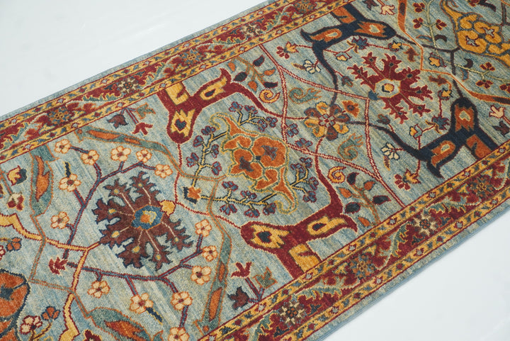 10 ft Blue Bidjar Afghan Hand-Knotted Oriental Runner Rug - Yildiz Rugs