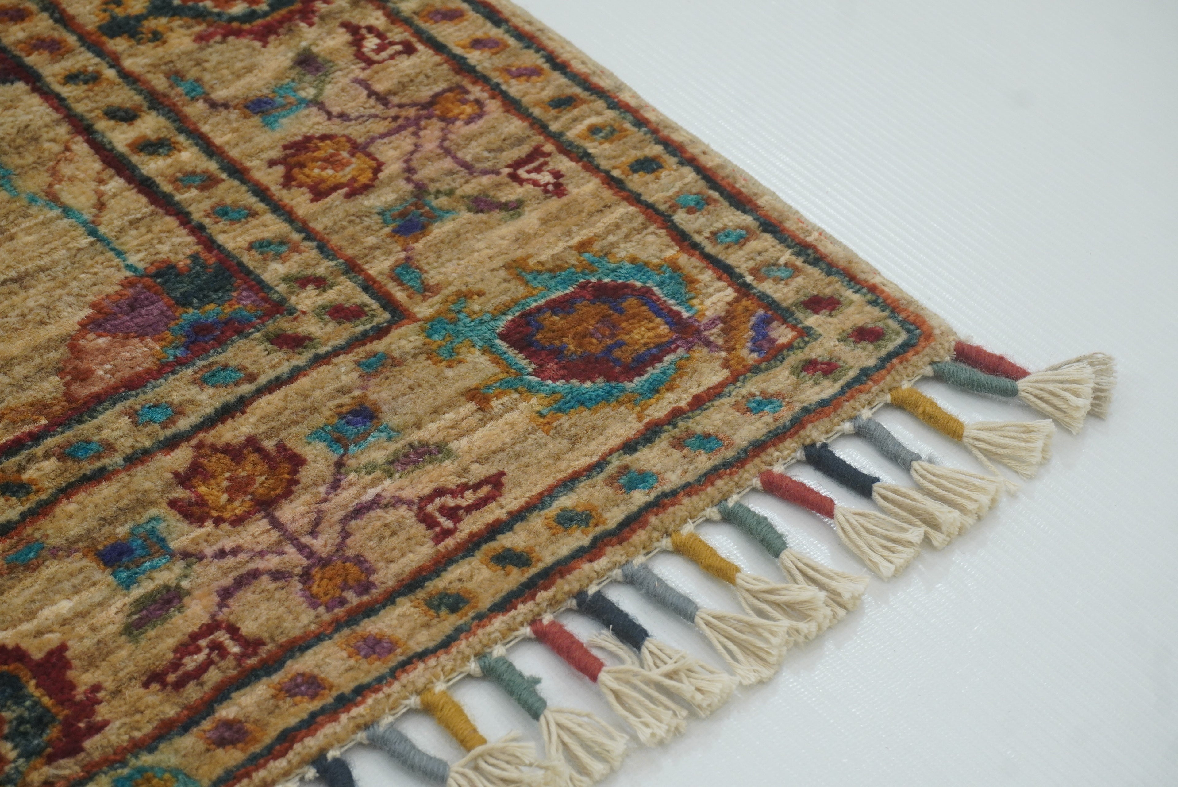 2x3 Beige Afghan Waziri Floral Hand Knotted Rug - Yildiz Rugs